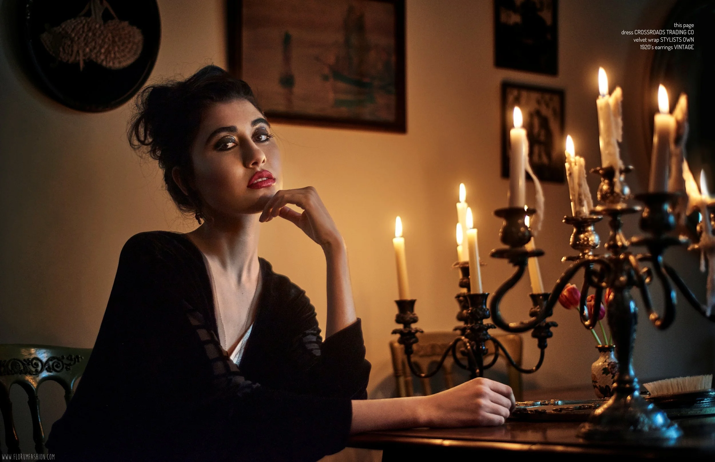 dress CROSSROADS TRADING CO velvet wrap STYLISTS OWN 1920’s earrings VINTAGE