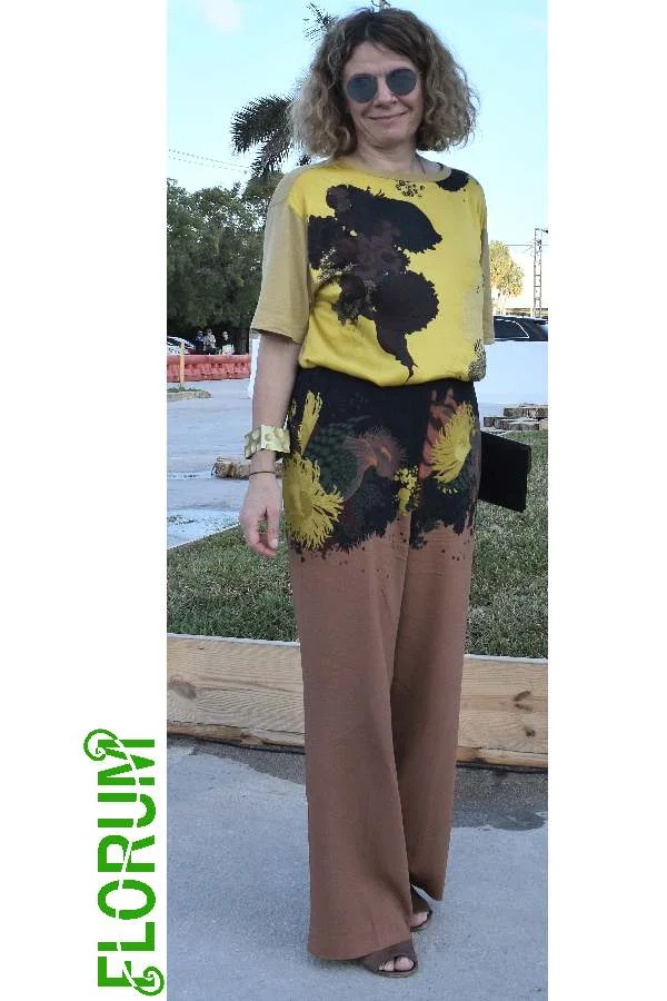 A splash of yellow with coordinating prints spotted on Luba Michailova