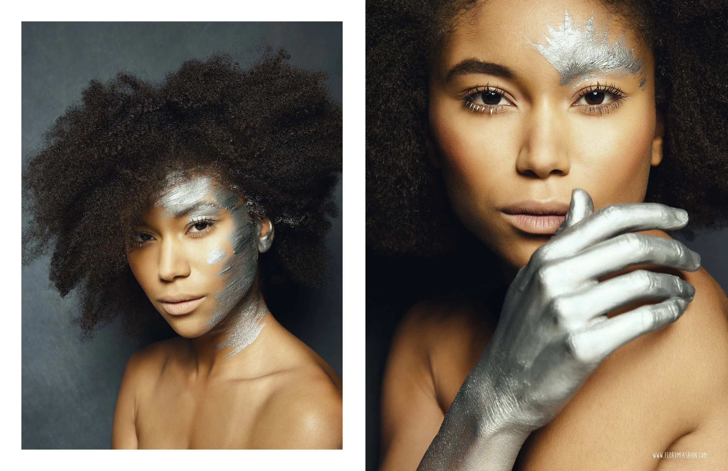 Silver lining - florum fashion submission magazine New Years editorial -Marc martinon - LaurE B of Enjoy Models - makeup artist Julie Mandin - Green - eco webitorial silver beauty editorial