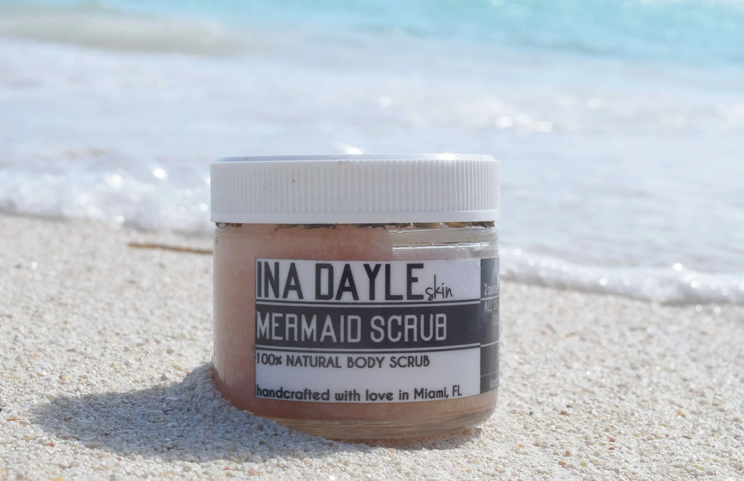 While sand is a wonderful natural body scrub, this Mermaid Scrub from Ina Dayle is one of my favorite alternatives to the beach exfoliation. Sometimes I use this as an alternative to shaving cream (of course I rinse away the chunks so that the hydra…
