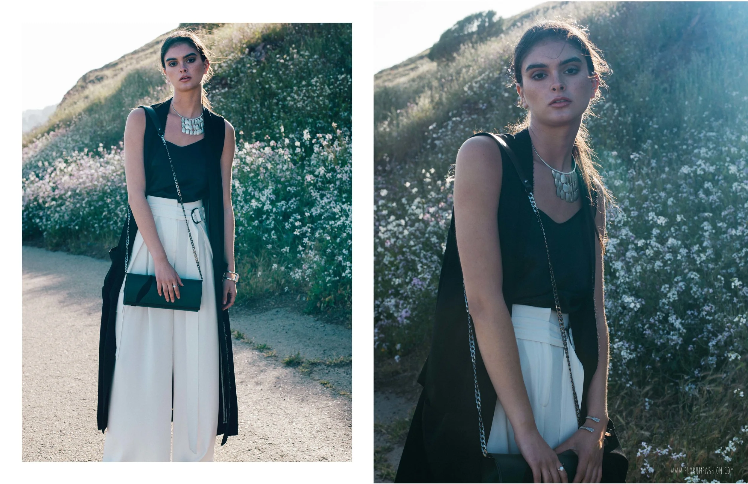 vest &amp; trouser SCHAI I camisole JENNI KAYNE I choker &amp; cuff EVELYN KNIGHT I ring JUJUMADE I handbag SWAN DOE