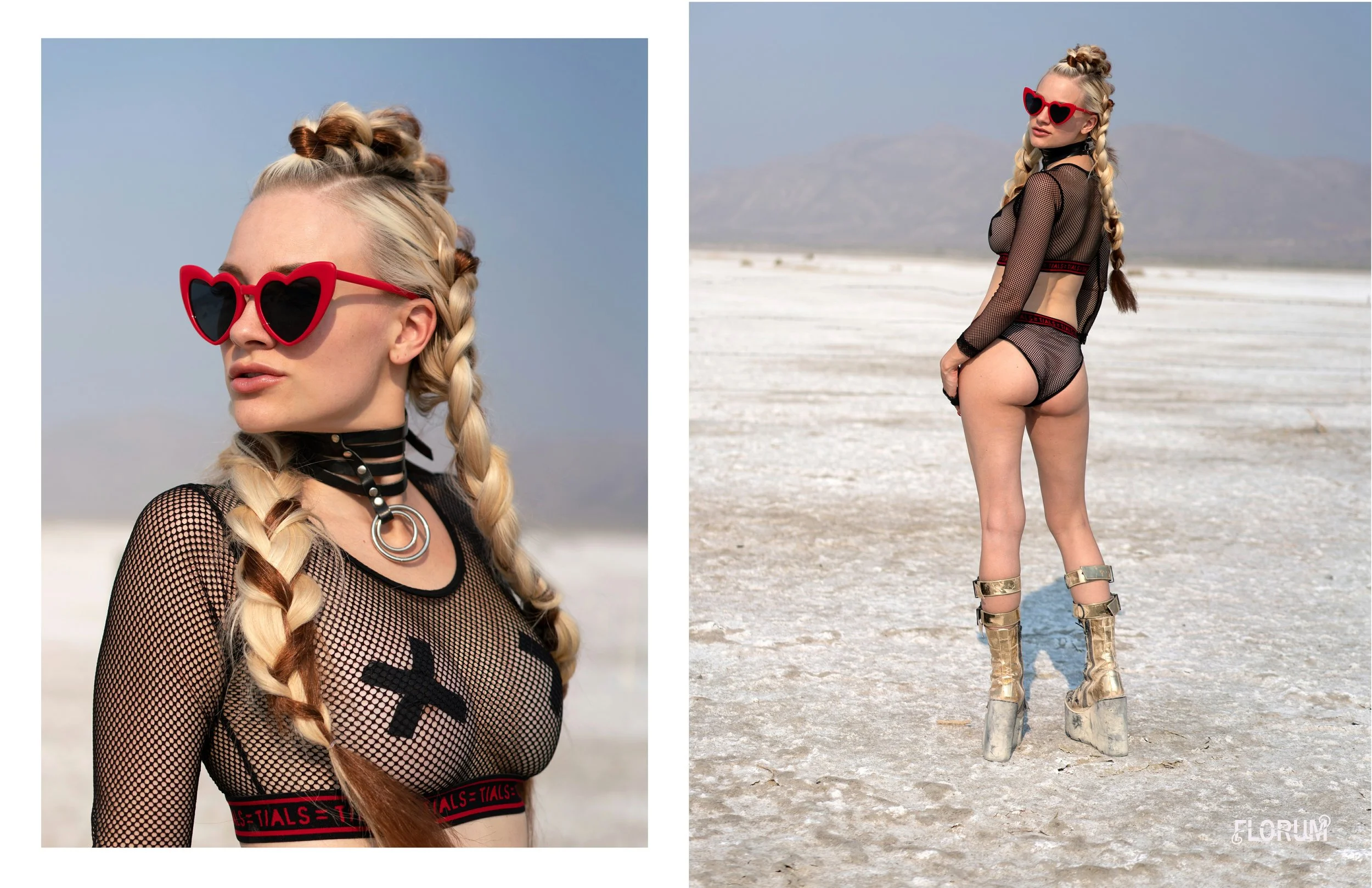 Playa Style Guide for burning man fashion -Florum Fashion Magazine creative director Noelle Lynne - photographed by Joy Strotz - braids and makeup by Rosa Mercedes ethical - sustainable TIALS this is a love song kylee morris