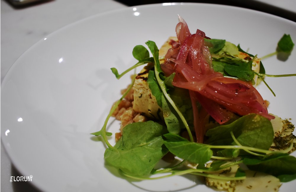 My second course was a little bit different than everyone else’s because I am both vegetarian and dairy free (I call myself almost vegan). My dish consisted of tofu braised in The Botanist Gin, fermented greens, strawberries, farrota atop swank farms buckwheat.