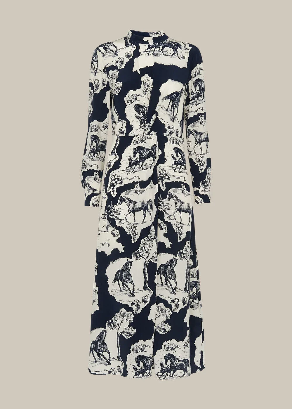 whistles blue stallion print ethical fashion horse dress by whistles for Florum fashions sustainable horse picks.webp