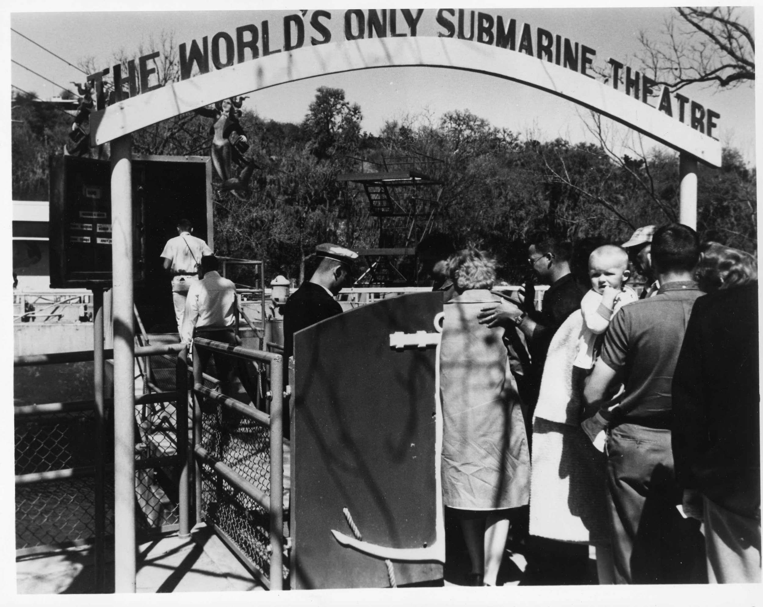 Guests enter the Worlds only Submarine Theater at Aquarena Springs in San Marcos Texas.jpg