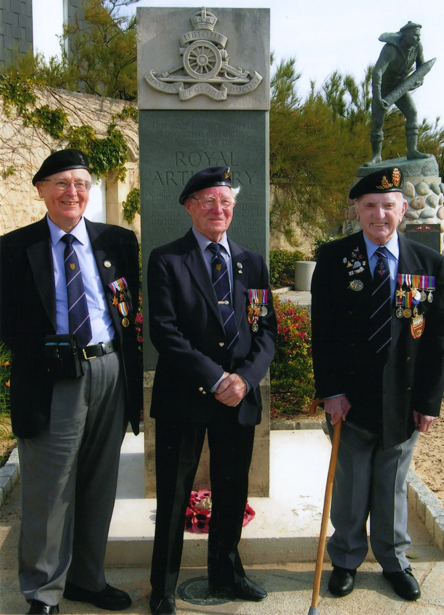 Jim, Len and George at the RA Memorial, La Breche, 2008