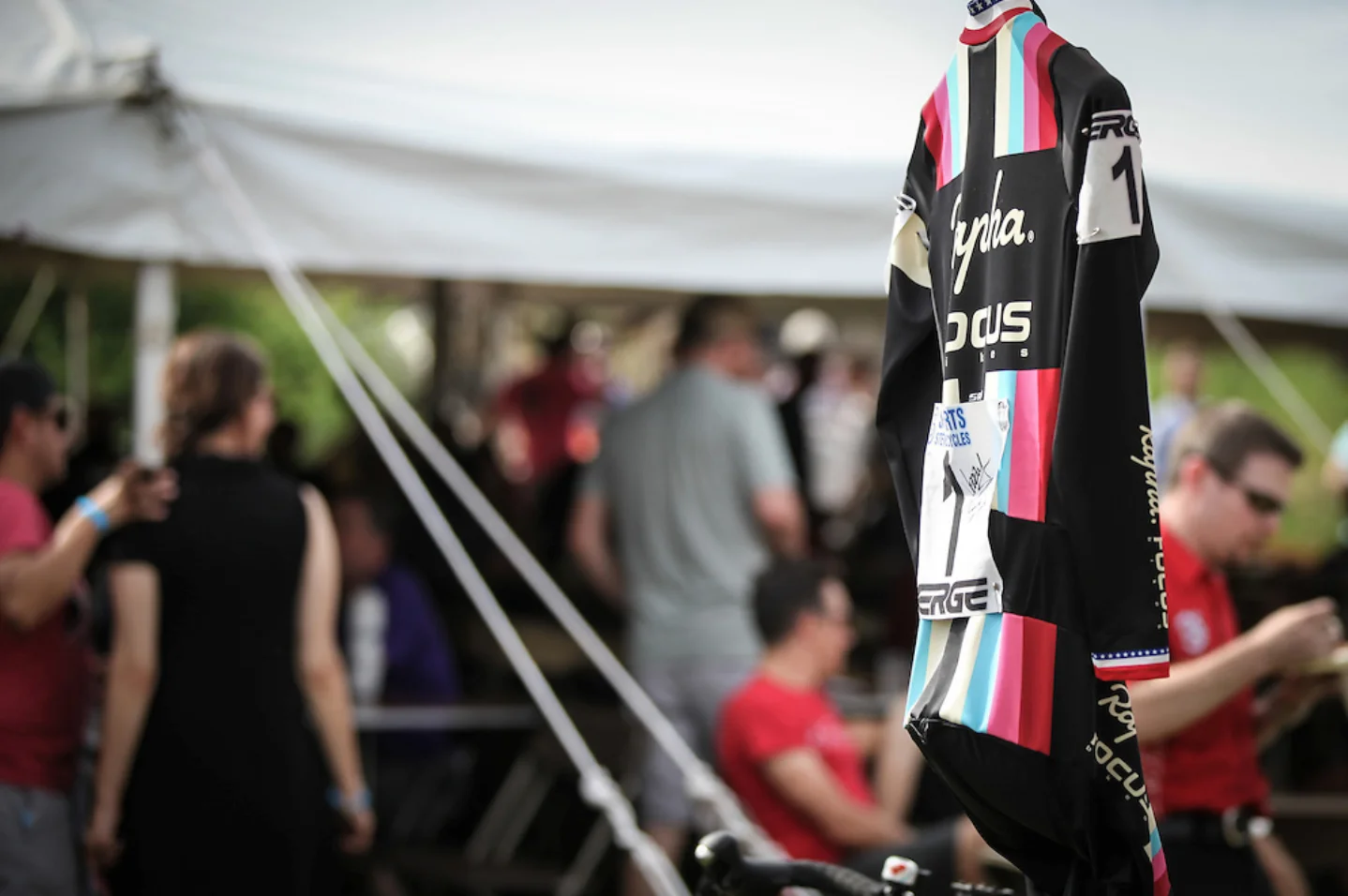 Jeremy Powers' national championship skin suit was one of the big prizes for the evening raffle. Photo c. Meg McMahon.