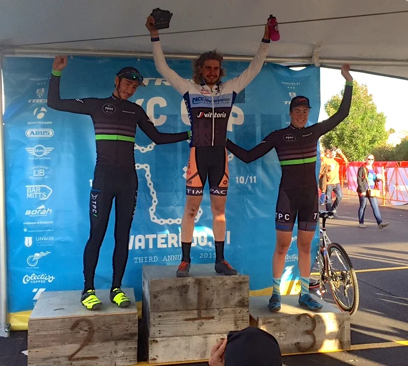 Scott Smith at the top of the podium after winning the U23 at the Trek CXC in Madison on October 10.