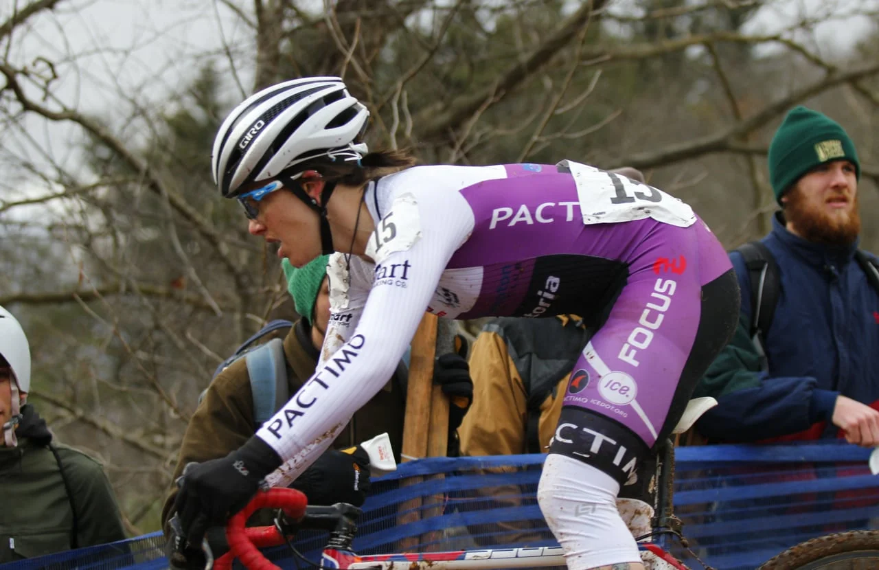 Jena Greaser descends Heckle Hill during the elite women's race.