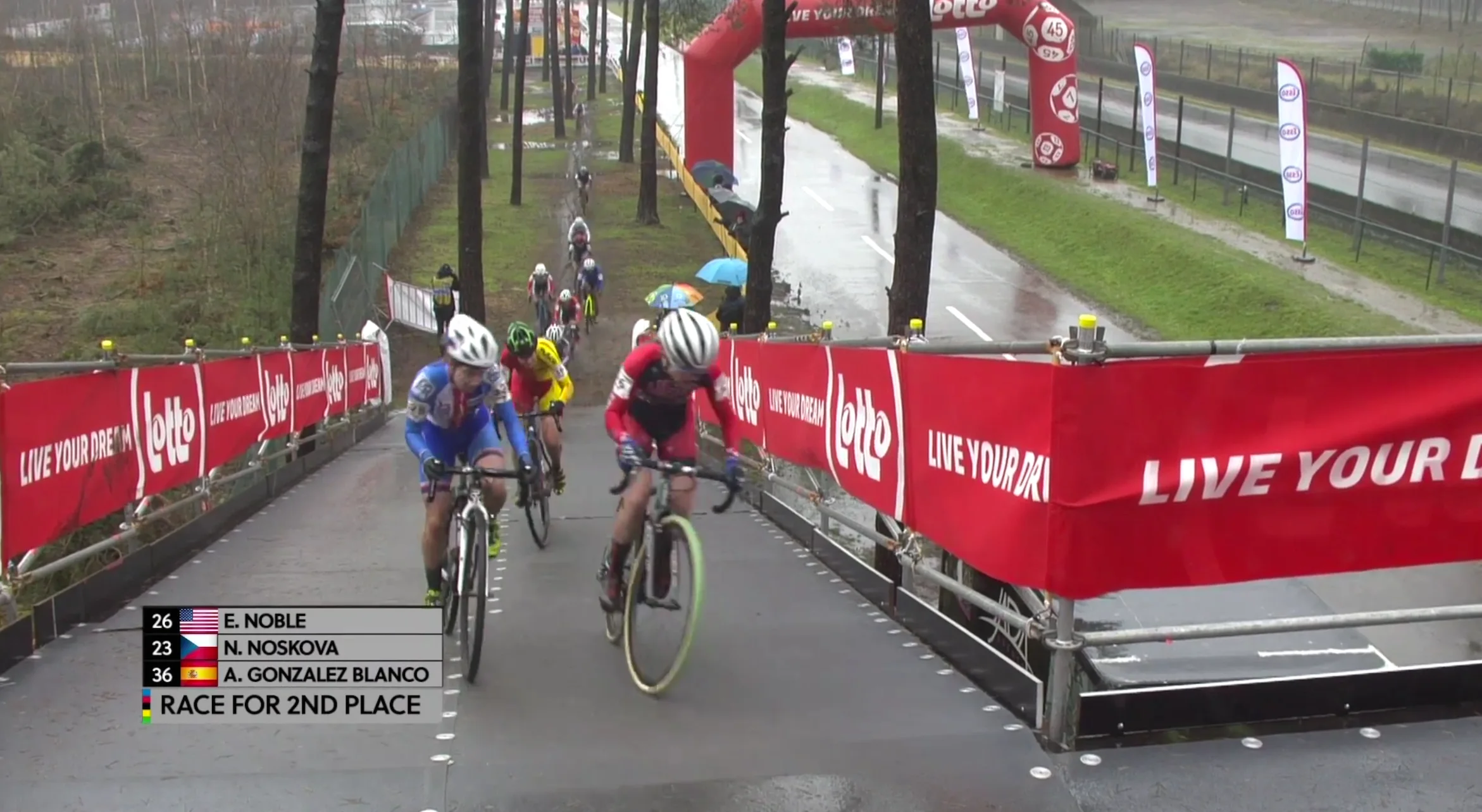 Early in the race, Ellen Noble was riding in 2nd place. She eventually finished 6th.