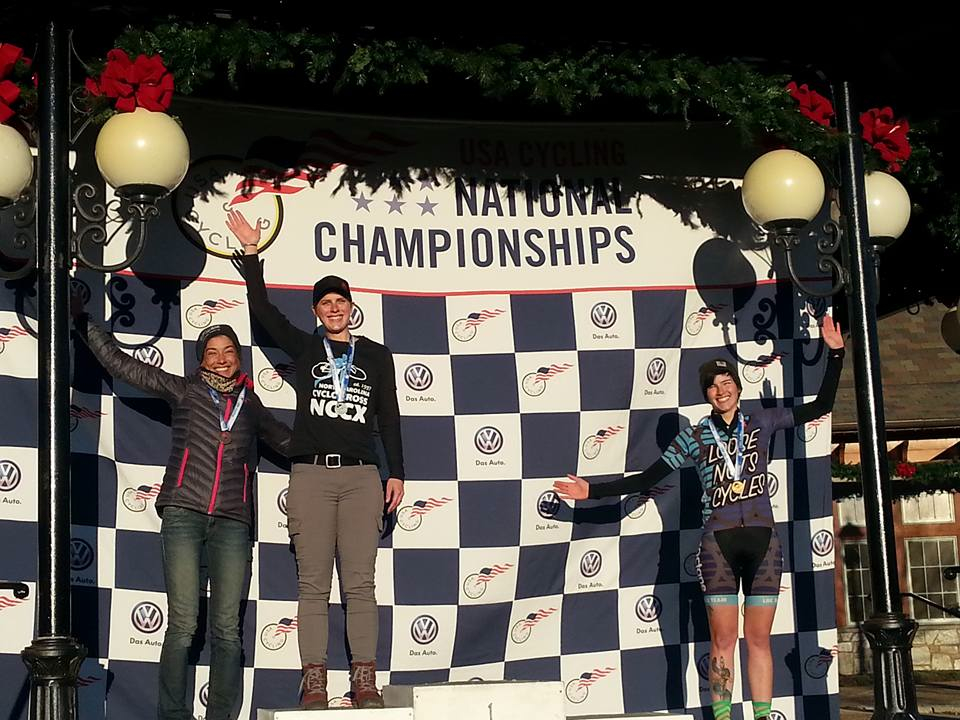 Rhys May (far right), on the podium at Cyclocross National Championships in the non-championship 23-34 race on January 5 in Ashevlle, North Carolina.