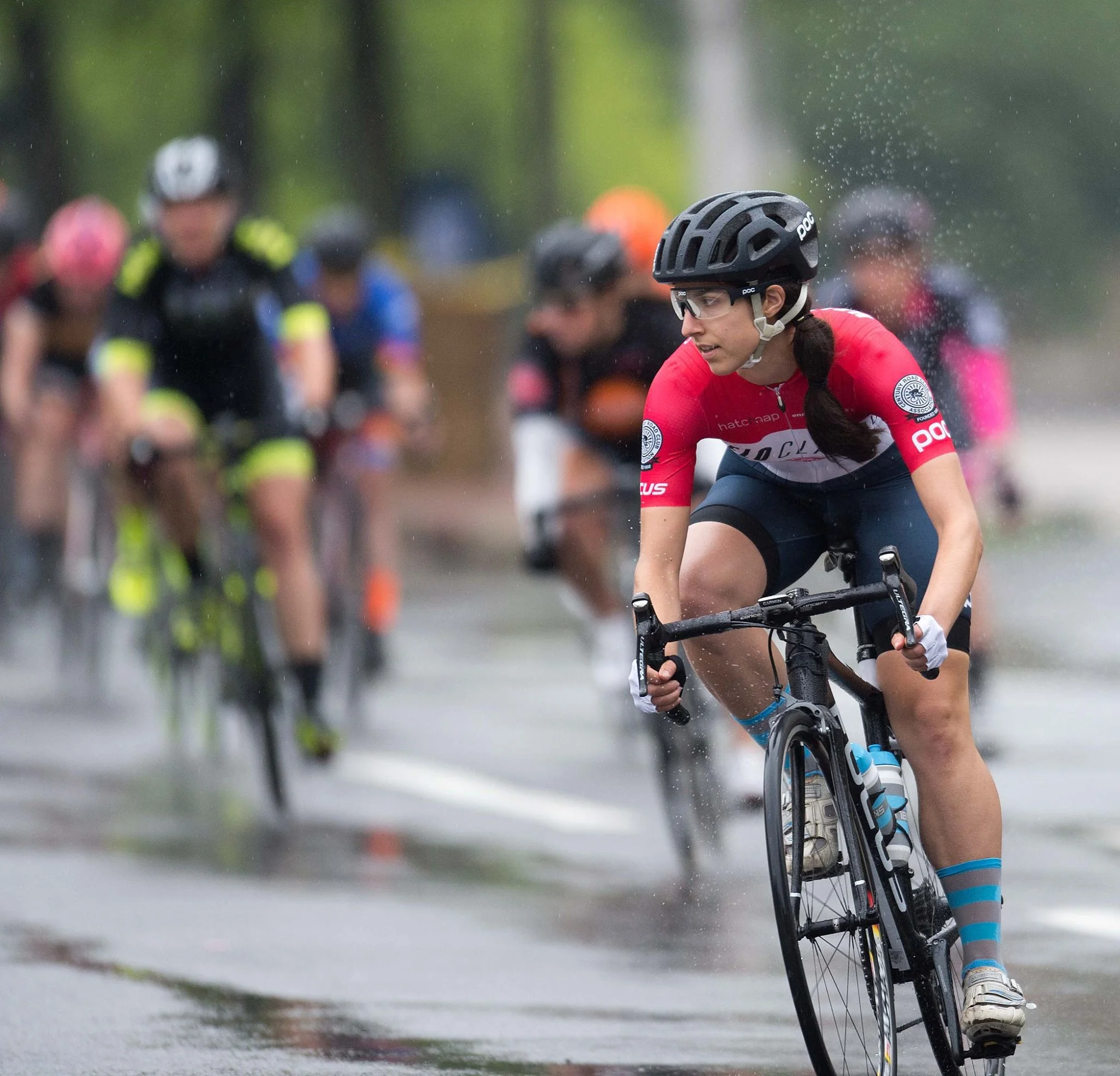 Natalie Tapias racing in the Downtown White Plains Criterium on June 5. Photo by Nin Lei.
