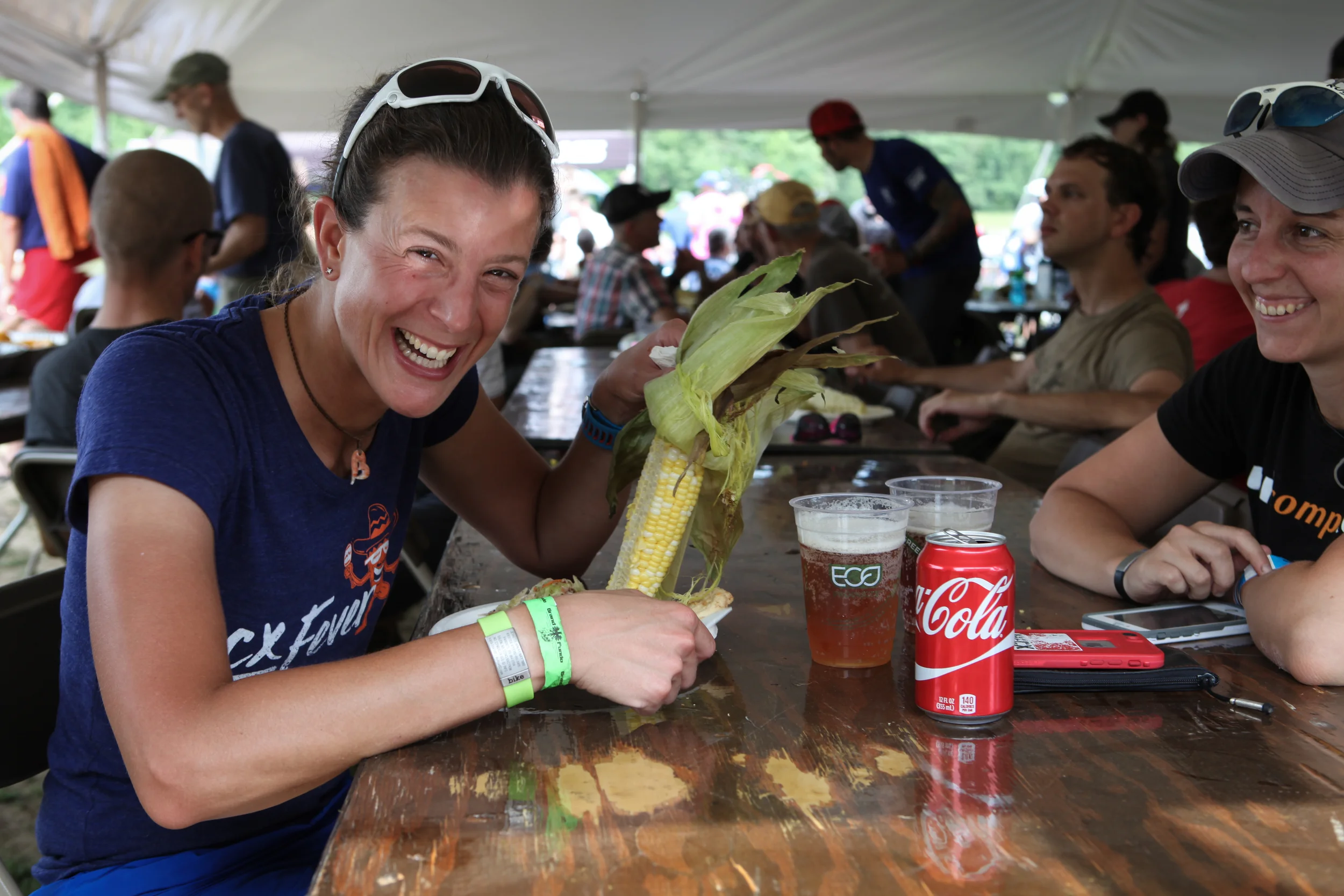 Enjoying the post-ride feast in the shade of the Fundo's big tent. Photo by Meg McMahon.