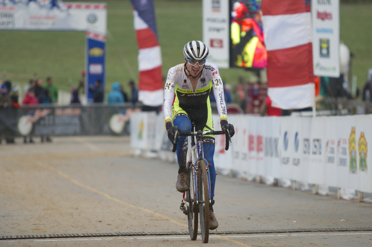 Jack Kisseberth crosses the line in 11th place at Cyclocross National Championships in Asheville, North Carolina on Jan. 10. Photo by Vicky Sama.