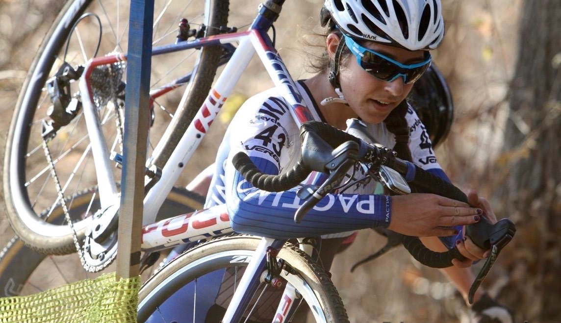 Natalie Tapias runs smoothly up the steep climb during the women's elite race on Sunday. Photo by Spoken Shutter Photography.