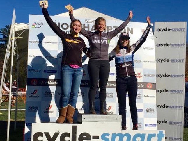 Katie Johnson (right) finished third in the Cat 4 junior women's 15-18 on Sunday.