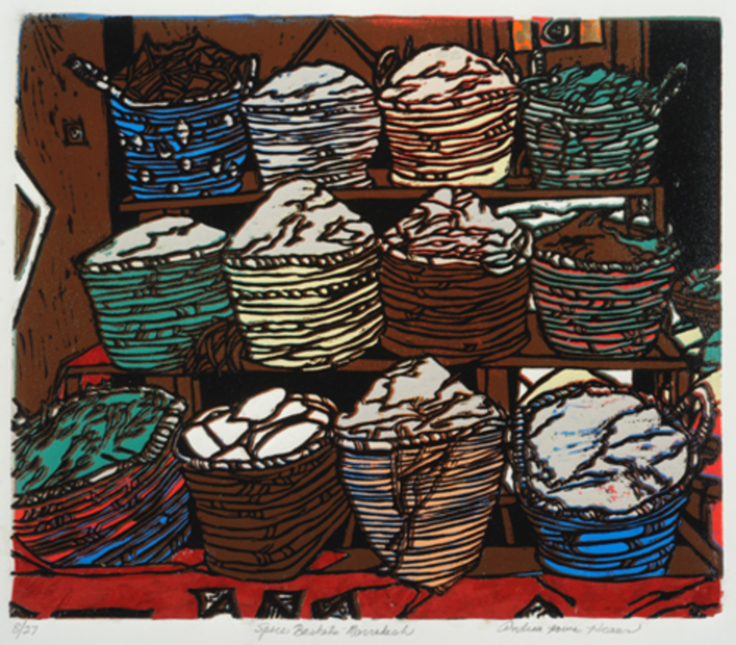   Spice Market Marrakesh   Linoprint/collage  11" x 13" 
