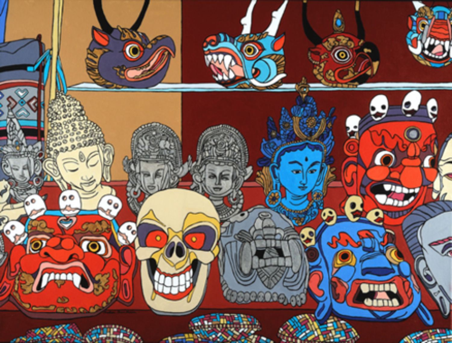   Garuda and Other Masks of Bhutan   Acrylic on Canvas  30" x 40" 