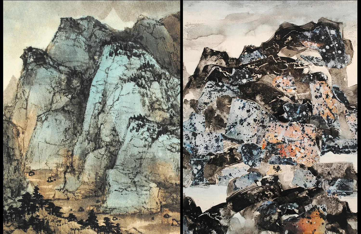 Freda Lee-McCann, Peaceful Mountains (15"x18") & Storm Approaching (18"x18") , Ink & Watercolor, Mixed media, 2017