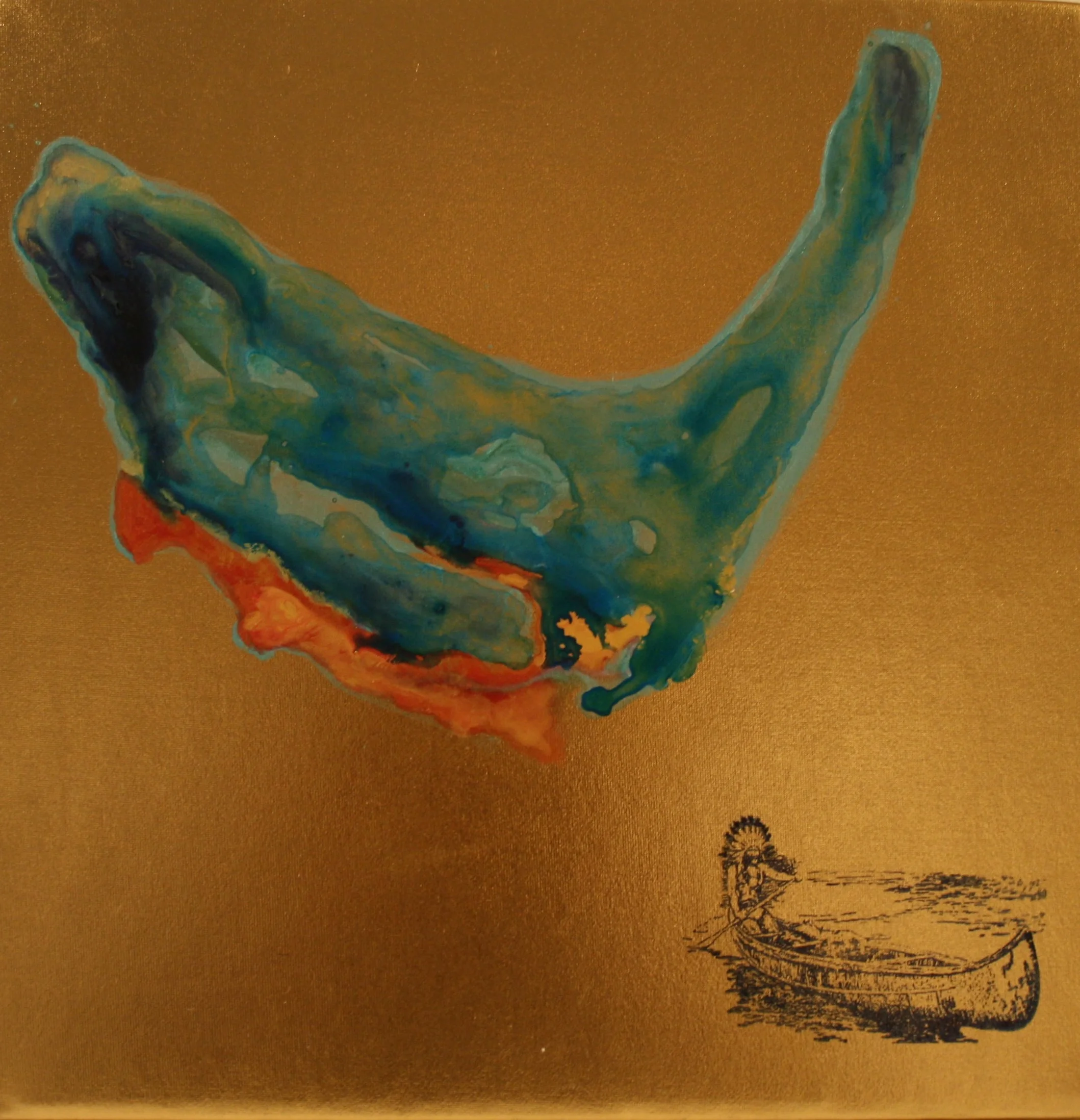 The Hunt Acrylic on gold lamé 10" x 10" SOLD