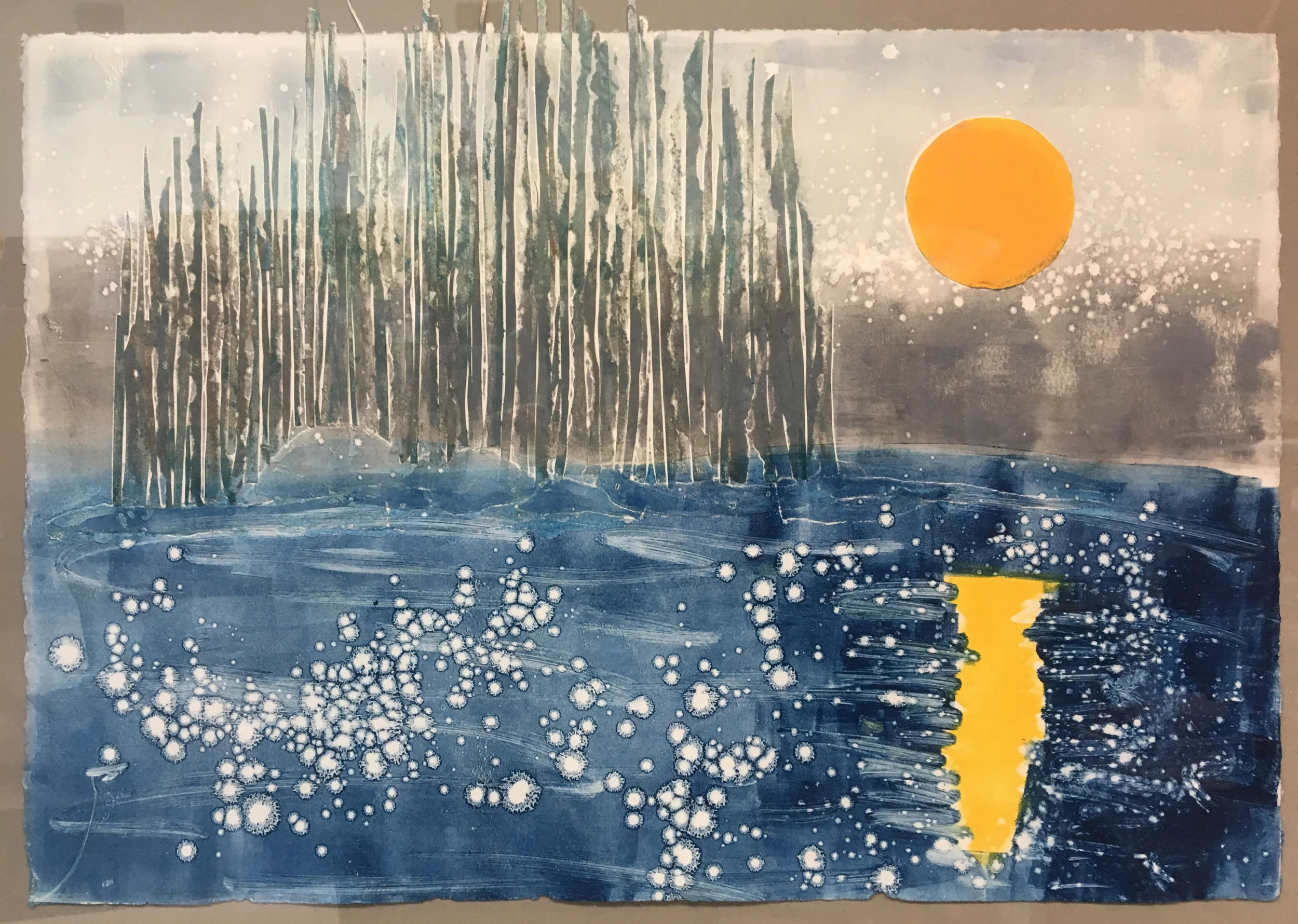 Super Moon Elizabeth Curren 22" x 28" Collagraph and Collage $500 SOLD