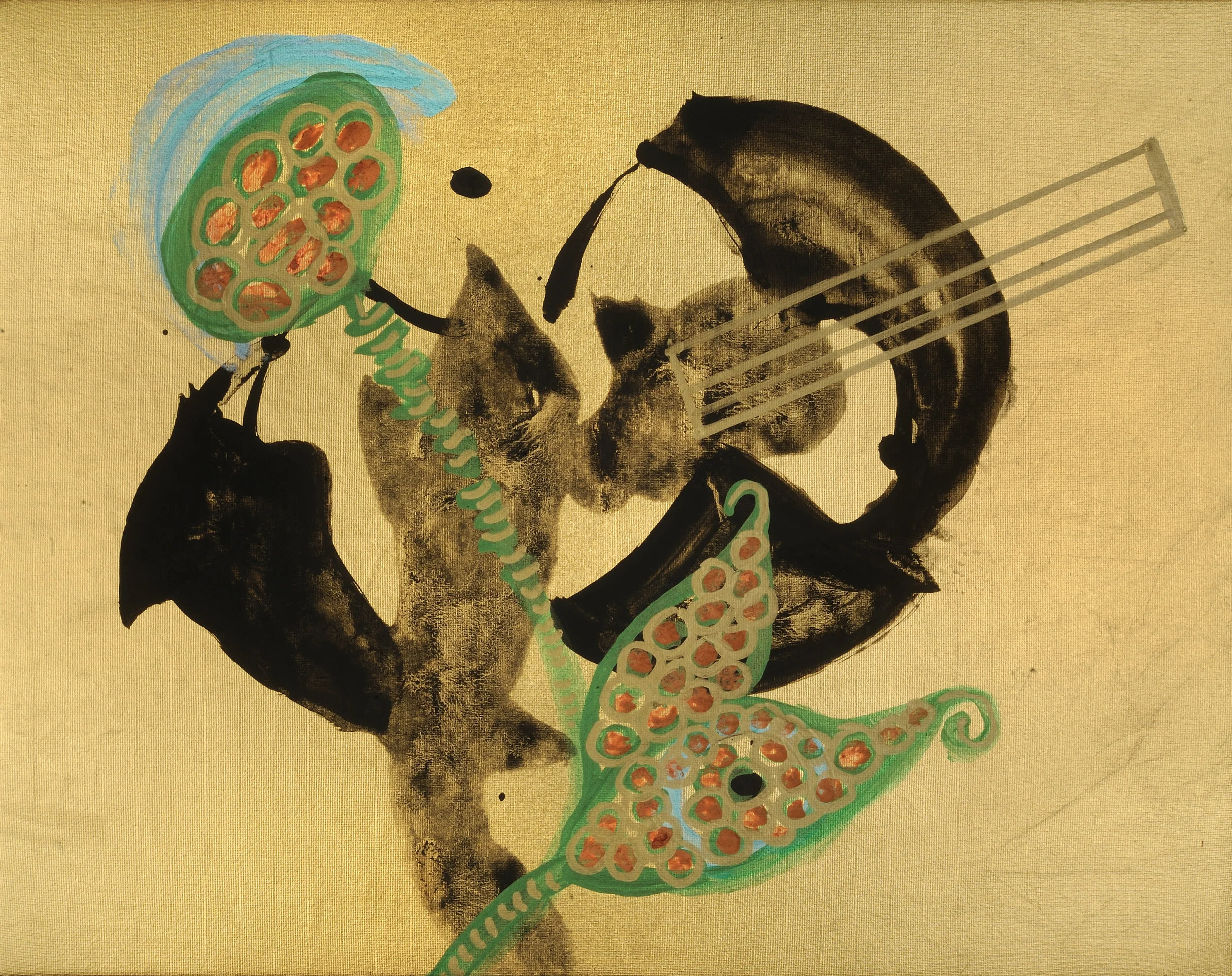 Hojas Pintadas #1 Acrylic on gold lamé 10” x 12” $350 Click to Inquire .