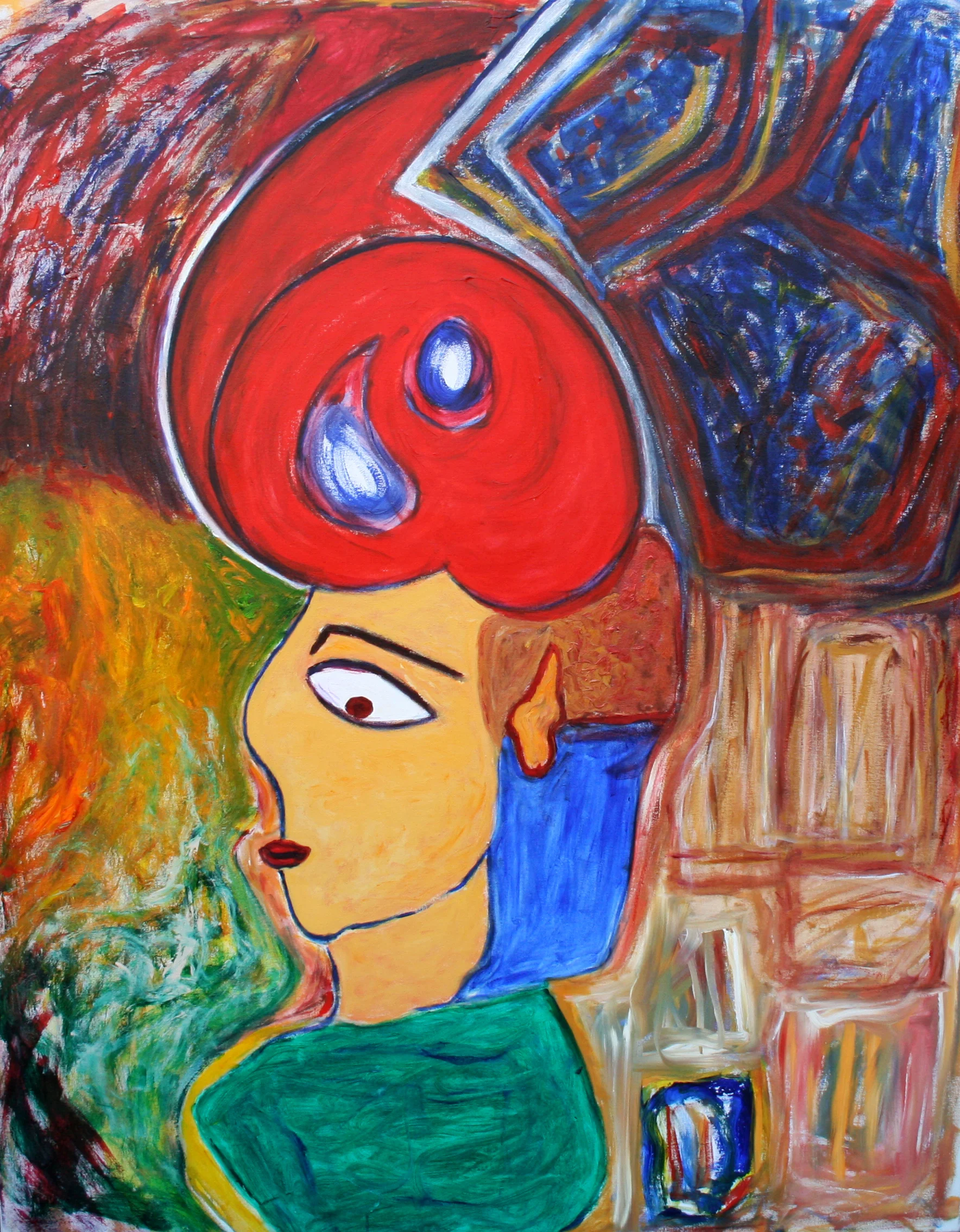 The Sharp Red Hat Yvette Kraft Acrylic on Canvas 60" x 40" NFS