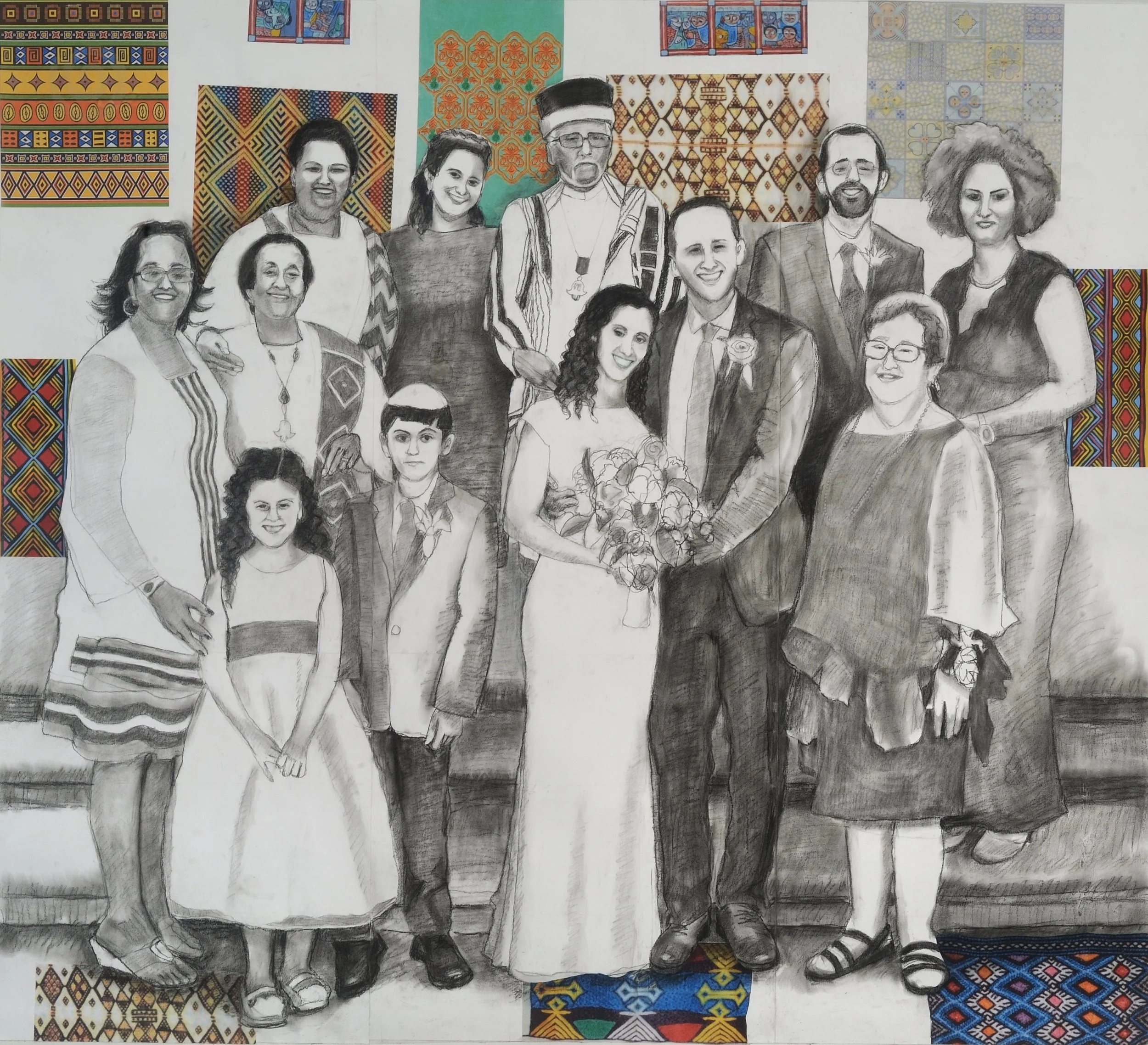 Wedding Day Charcoal &amp; collage on paper mounted on canvas 42” x 44” Click image to enlarge ⦿ Inquire