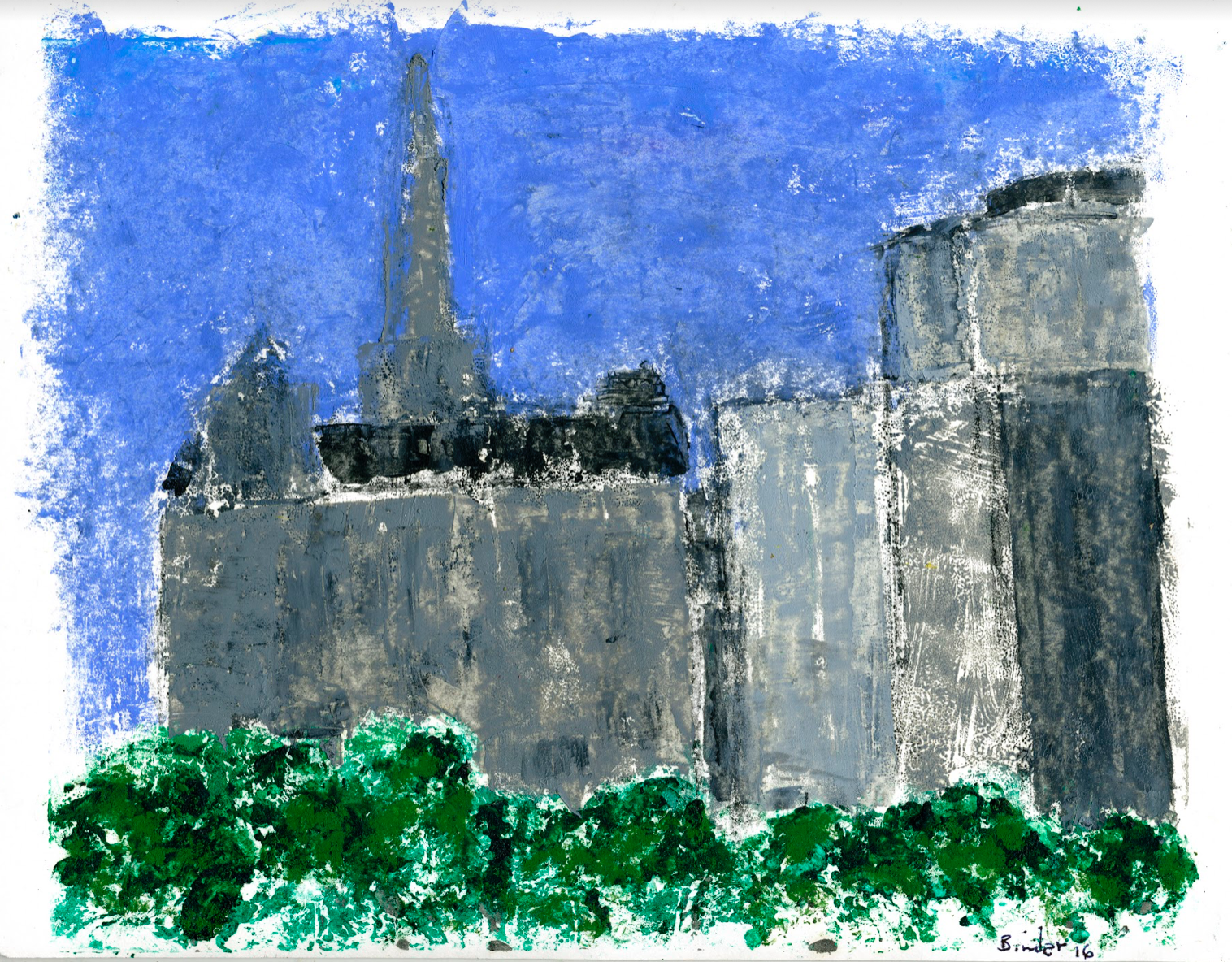 Georgetown Spires (from Across the River) Hand-worked monotype in oil (2nd edition) 9” x 12” Click image to enlarge ⦿ Inquire