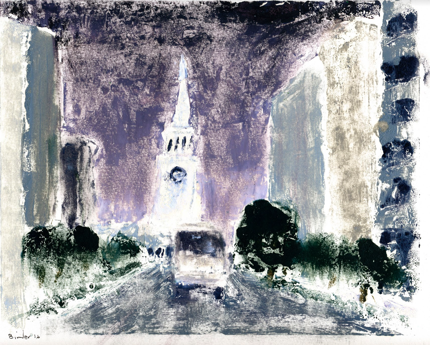 Ferry Building (Market Street, San Francisco) Hand-worked monotype in oil (2nd edition) 9” x 12” Click image to enlarge ⦿ Inquire