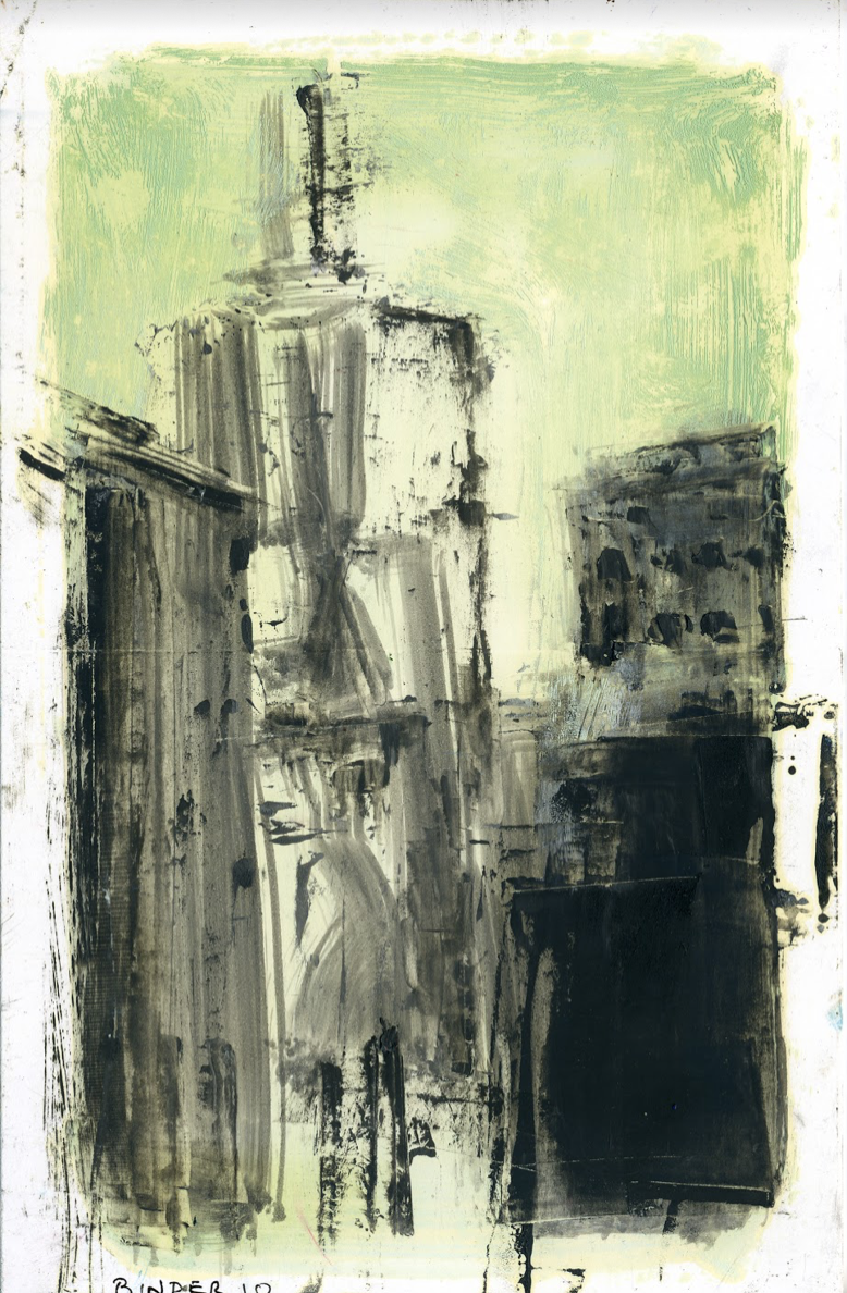 Urban Landscape with Green Sky Monotype in oil on paper 8-1/2” x 5-1/2” Click image to enlarge