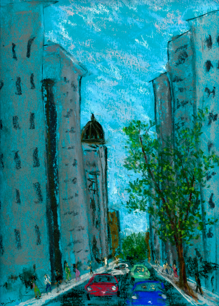 Washington M Street Chalk and pastel on blue-green paper 12” x 9” Click image to enlarge