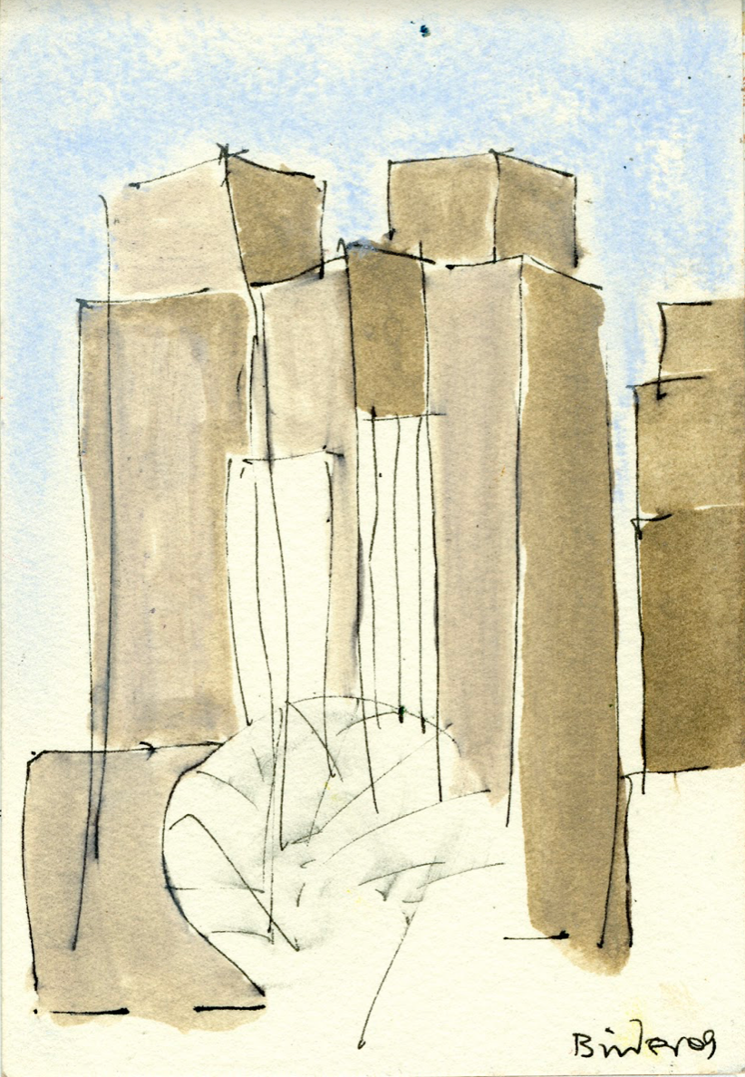 New York City Skyline from Central Park Ink with wash on paper 6” x 4” Click image to enlarge