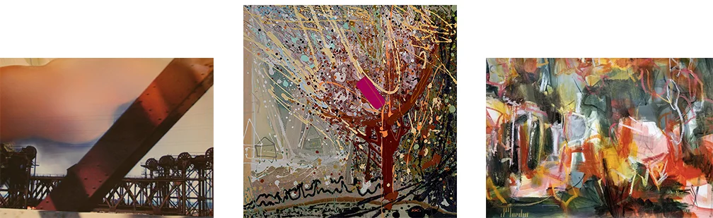 Left to right: Bridge by Laura Litten, Spring Unbound by Katherine Kronick, & Untitled #6 by Suzanne Yurdin.