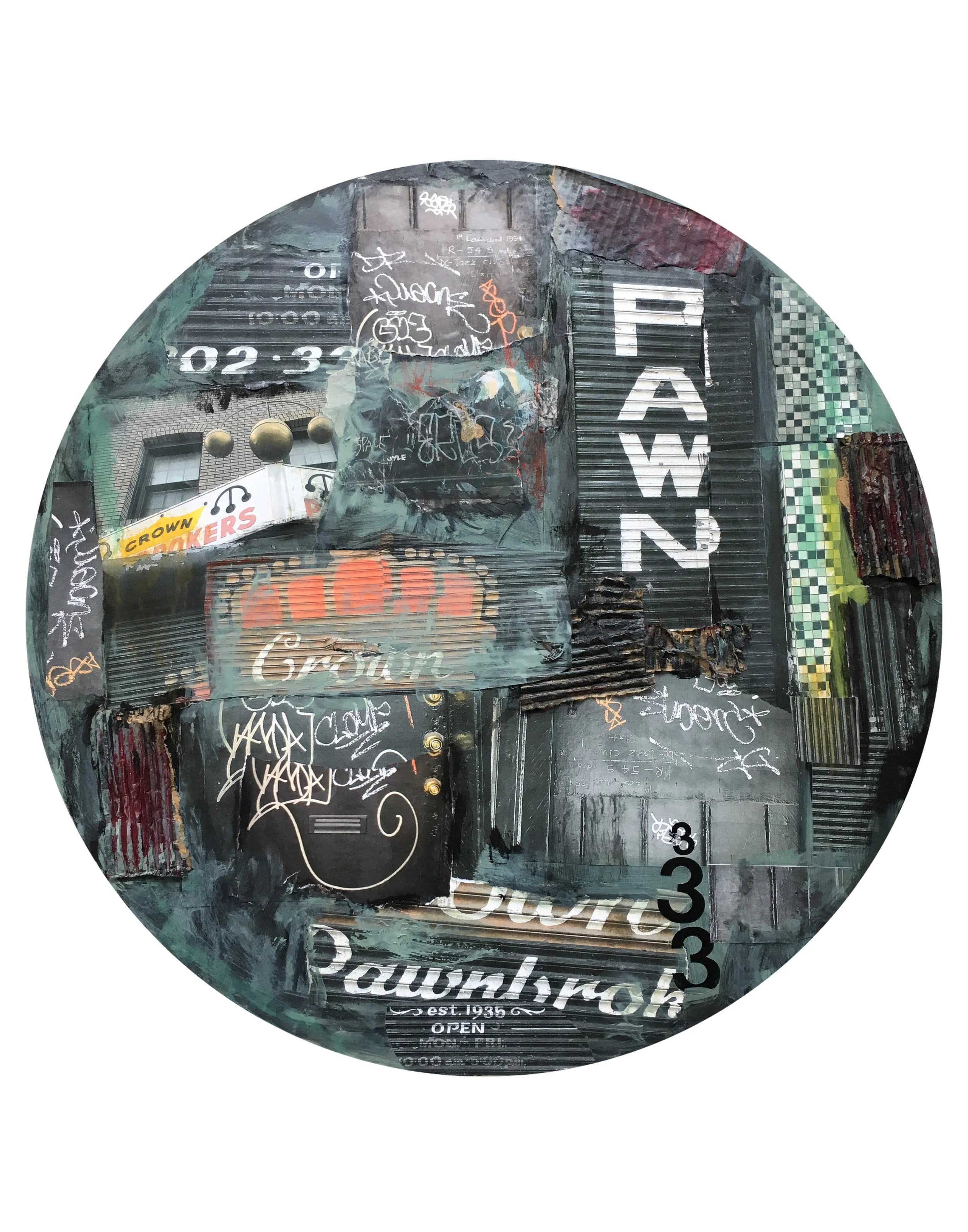 Crown Pawnbrokers 14th St, NW Photographs and mixed media 30” diameter