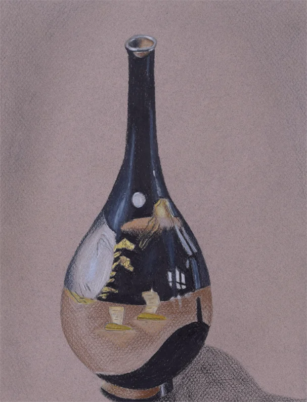Black Vase, 2018. Colored pencil on toned paper.