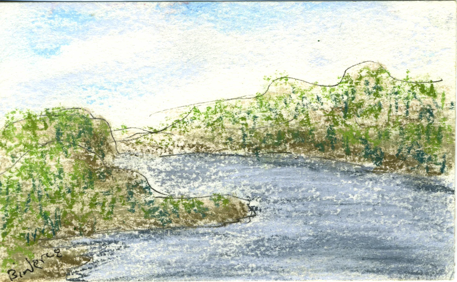 Hudson River Gap II Ink and pastel on paper, framed 3” x 5” Click image to enlarge ⦿ Inquire