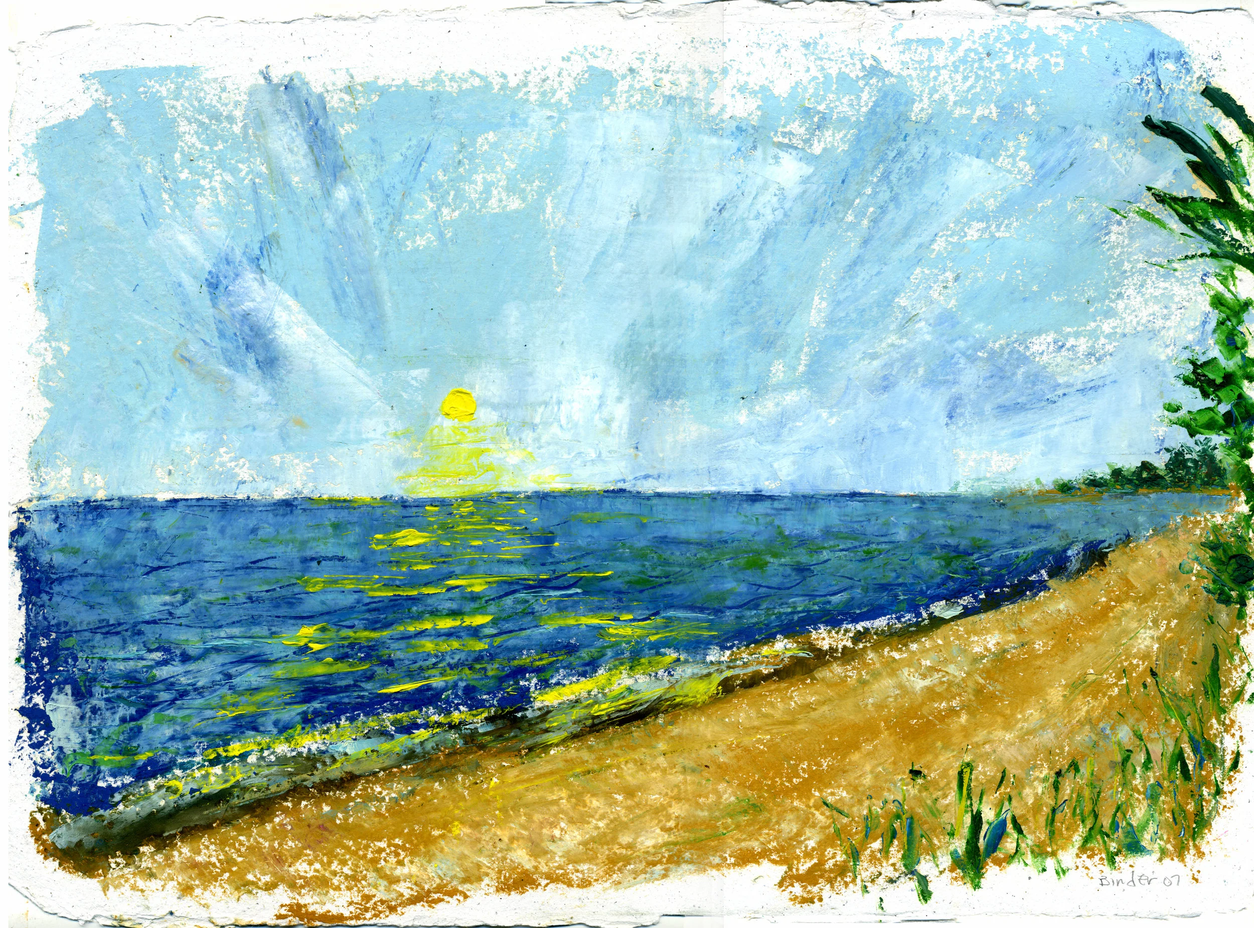 Toward Dusk, Sanibel Beach Oil on hand-made Egyptian paper with deckled edge 15 1/2” x 11 1/2” Click image to enlarge ⦿ Inquire