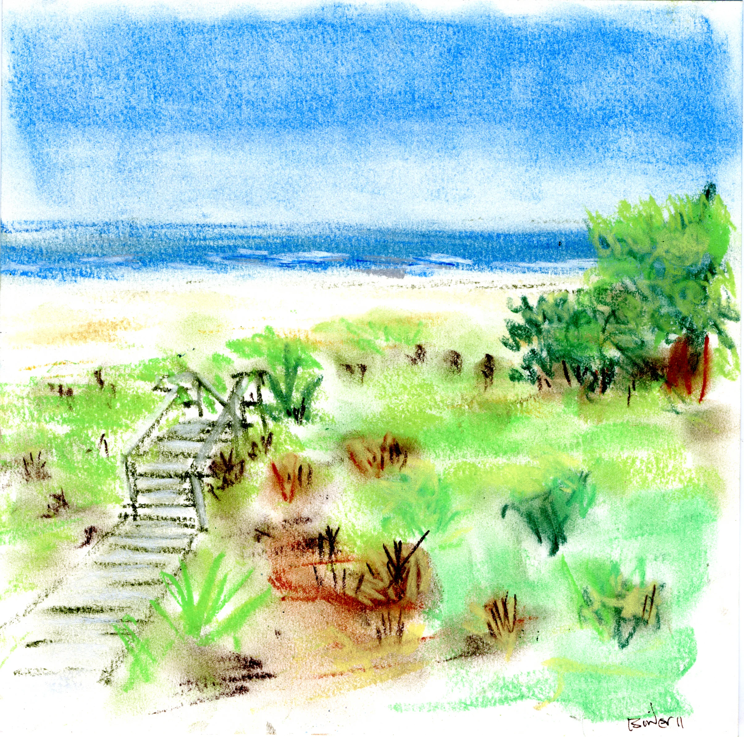 Day at the Beach, Pastel on paper, 8” x 8”