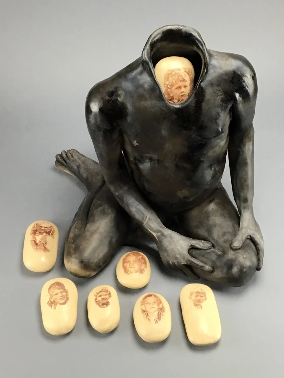 Nest, Figure - Pit-fired Ceramic, Eggs - Ceramic, Underglaze, Image Transfer, 15" x 15" x 17"