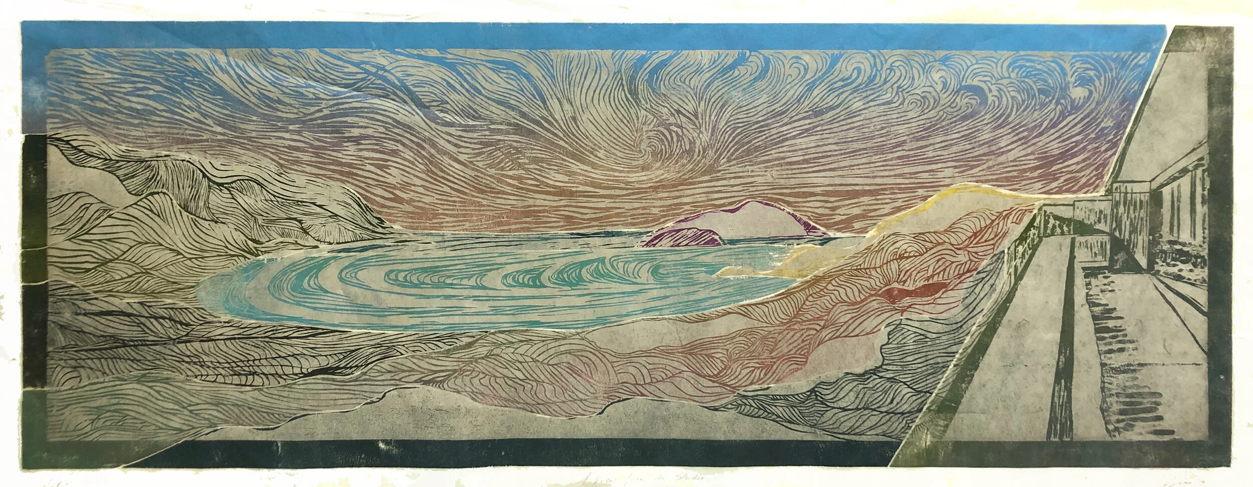 A View from the Studio (1 of 4) 2 block woodcut print 18” x 48” Click image to enlarge ⦿ Inquire