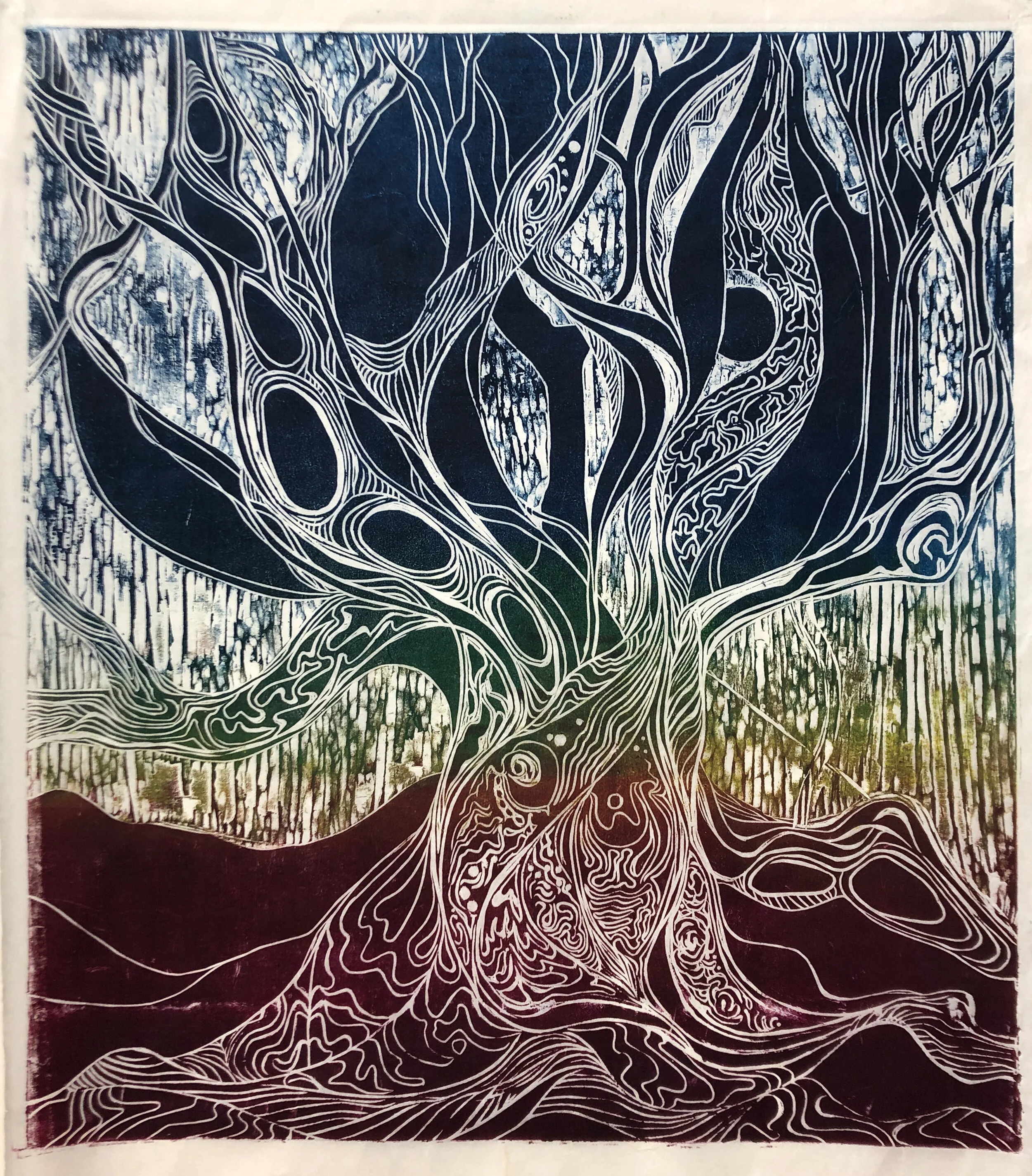Hello Old Friend (1 of 4) Woodcut Print 22” x 24” Click image to enlarge ⦿ Inquire
