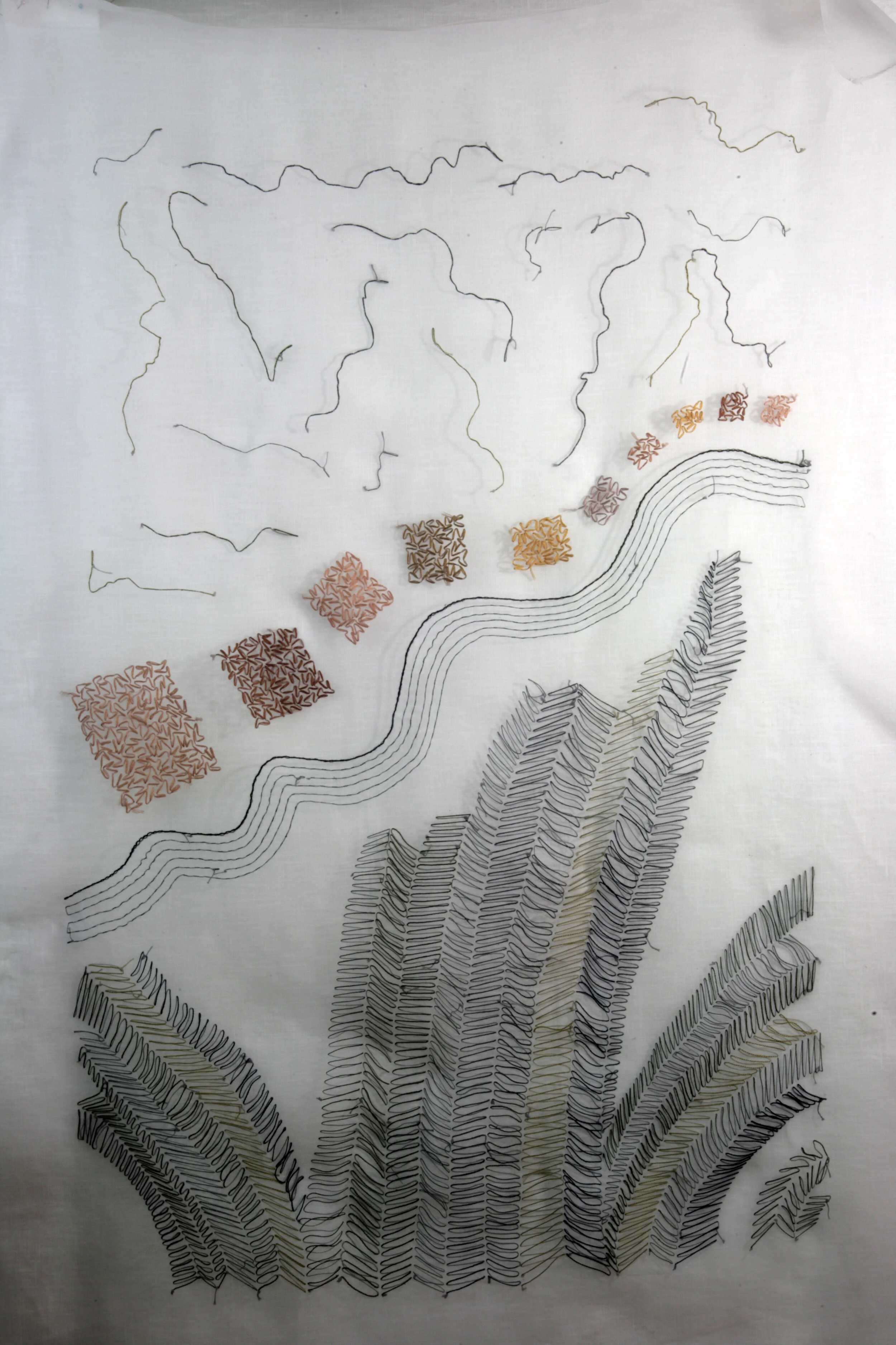 Fragile Morning, cloth and thread, 30 x 41 in
