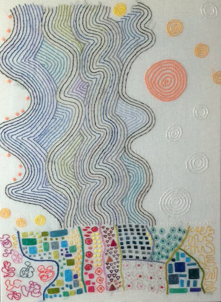 Spouting Past the Sun, cloth and thread,
