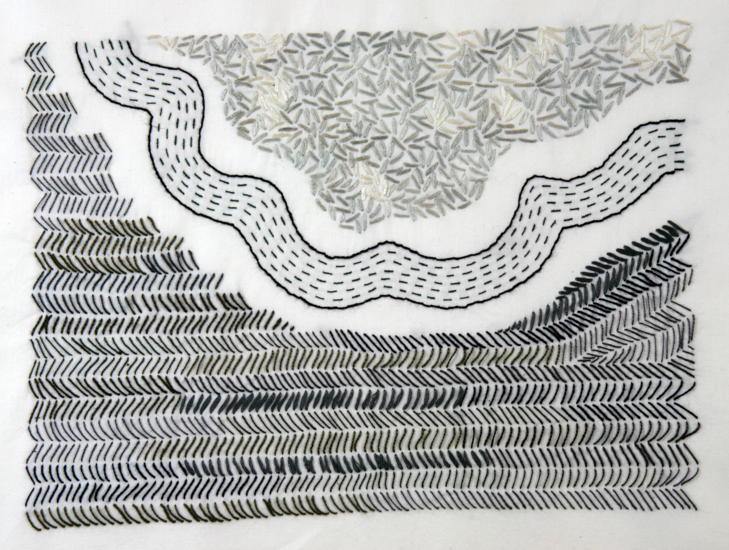 Windblown Seafoam , cloth and thread, 11 x 14 in