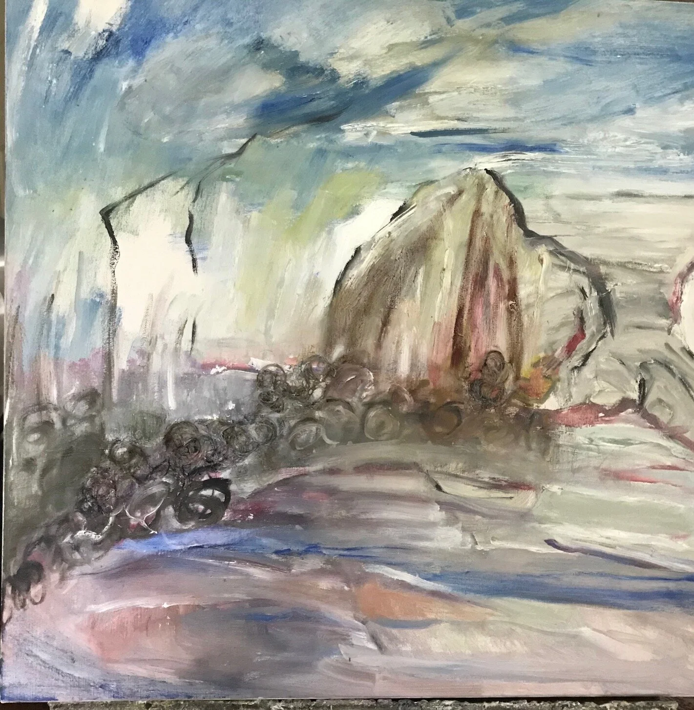 Invasion Suzanne Goldberg Oil on Canvas with hair 24 x 24 in. Click image to enlarge ⦿ Inquire