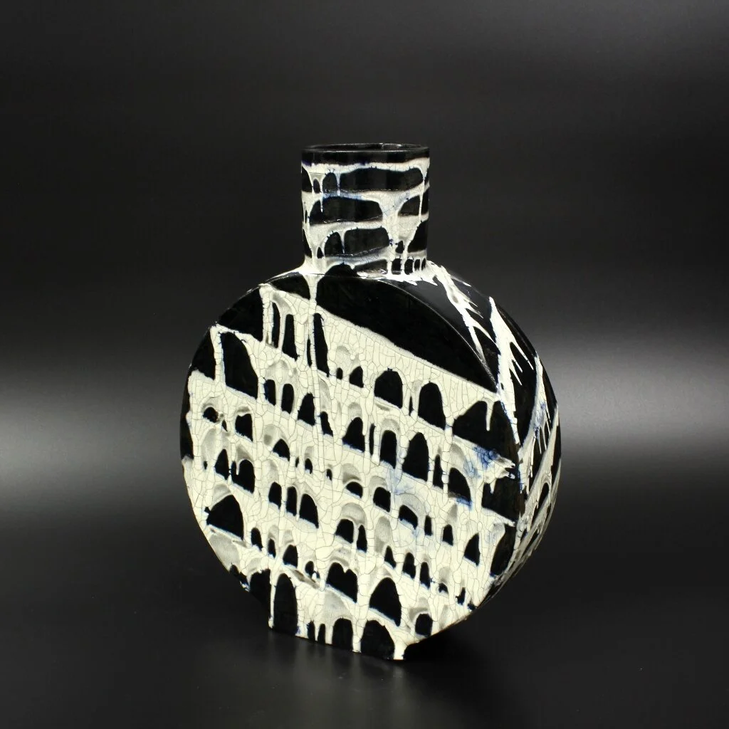 Black and White Vase J.S. Herbert Stoneware, slip, and glaze 12 x 9 ¼ x 2 ¾ in. Click image to enlarge ⦿ Inquire