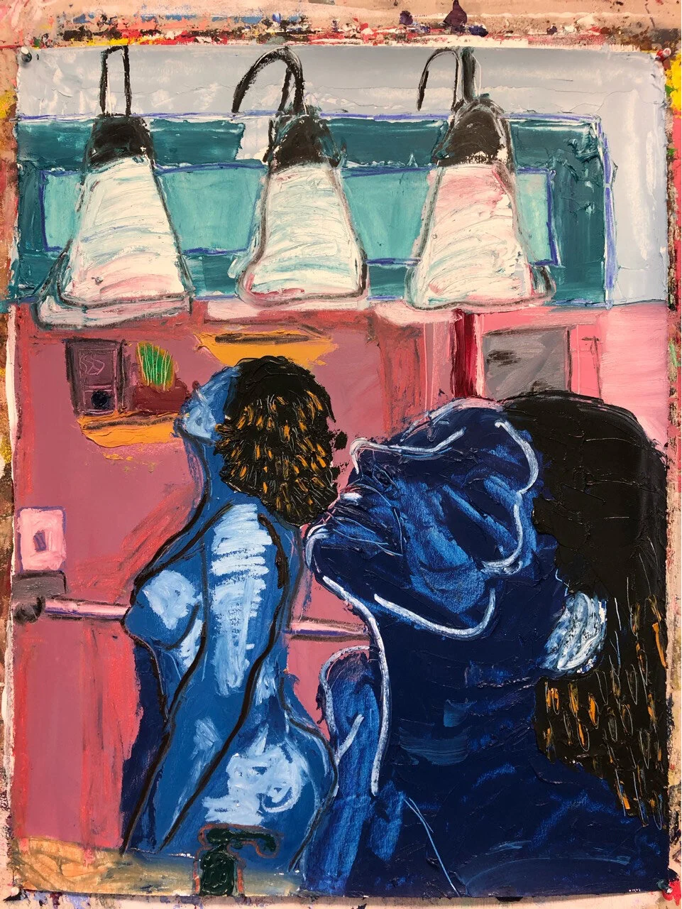 Taking Some Time In Bathroom Shawn Lindsay Oil on paper 22 x 32 in. Click image to enlarge ⦿ Inquire