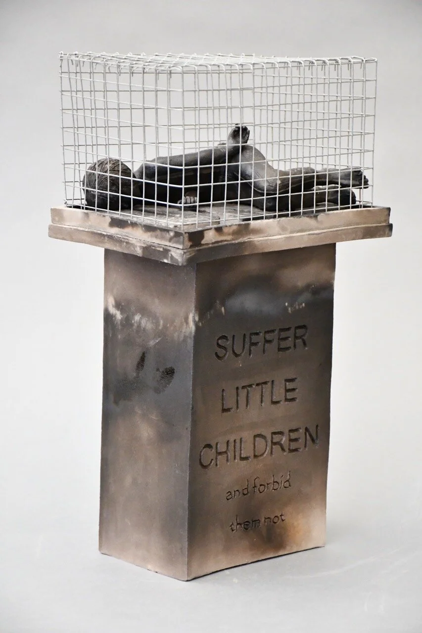 Suffer Little Children (2020) Chris Corson 14” x 9” x 6” Pit-fired ceramic, wire mesh Click image to enlarge ⦿ Inquire