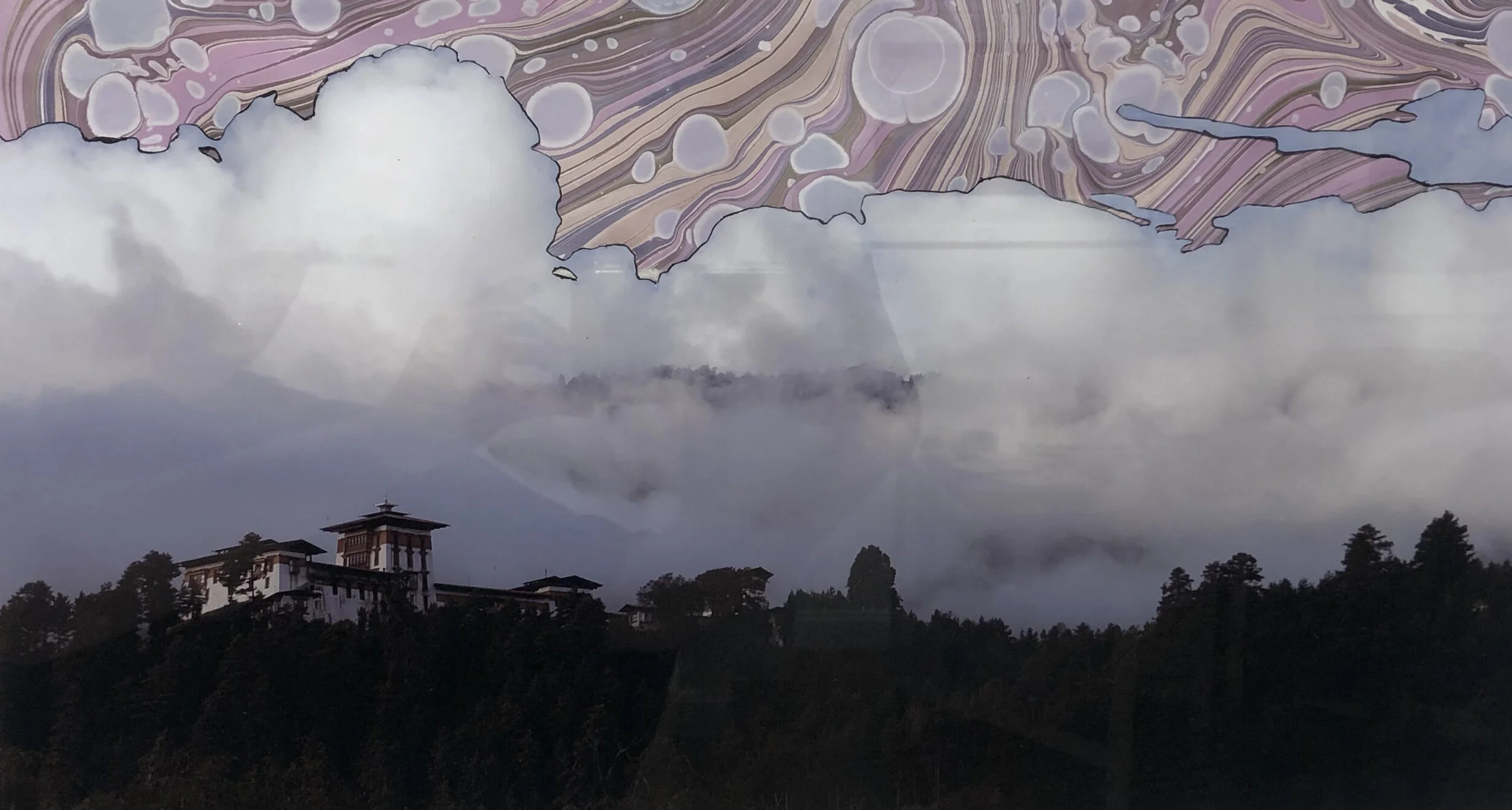 Trongsa Dzong- Bhutan Andrea Rowe Kraus Photo with hand - made paper collage 25 x 17 in. Click image to enlarge ⦿ Inquire